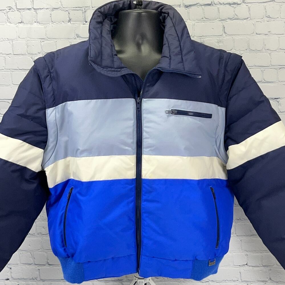 Vintage Edelweiss White Stag Down Ski Jacket Removable Sleeves Blue XL X-Large